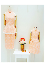 Lace Peplum Cheongsam Dress-Peach
